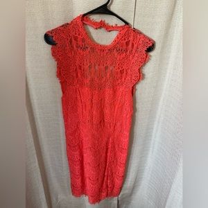 NWT Free People Coral Lace Open Back Mini Dress Women’s Size Medium